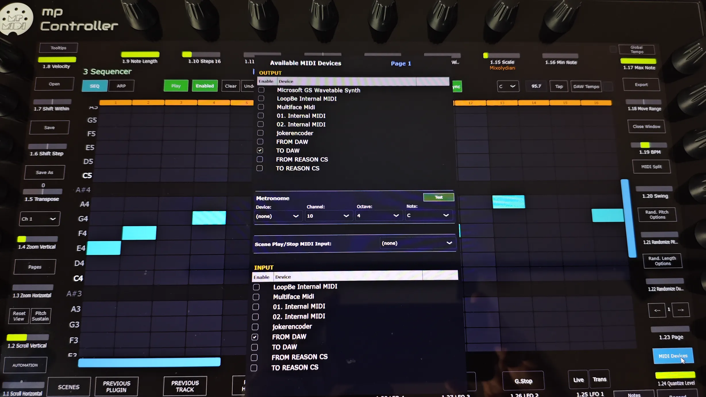 Routing MIDI from the MP Sequencer to software instruments, synths, drum machines and DAW tracks